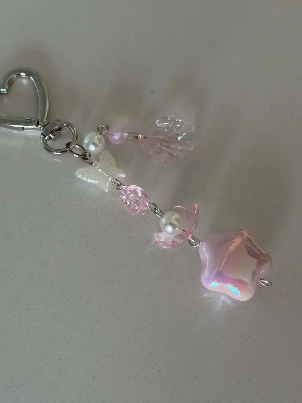 Handmade Y2K Style Pink Star and Butterfly Aesthetic Beaded Keychain
